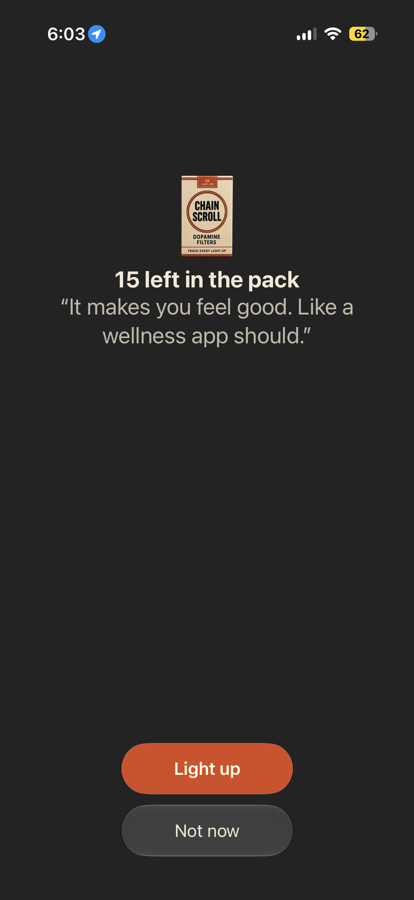 The Chain Scroll lock screen showing 15 left in the pack